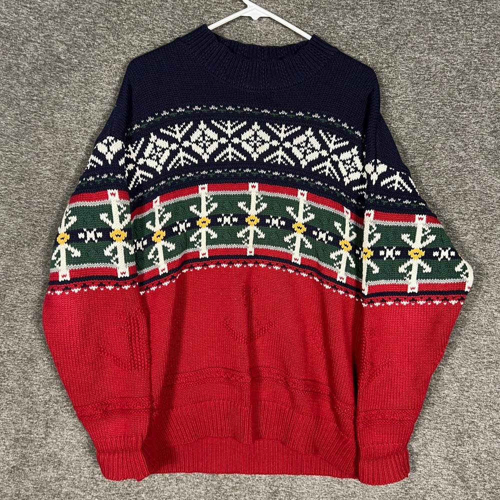 Nautica Sweater Mens Medium M Fair Isle Nordic Knit Crewneck Cotton Ramie Sailor